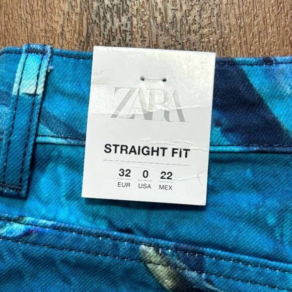 NWT ZARA Ocean Sea Life Fish Printed High Rise Straight Fit Jeans SZ 0 - Picture 9 of 12